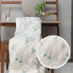 URBAN SPACE White & Blue Floral Pure Cotton AC Room Double Bed Blanket image 3