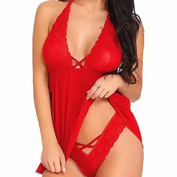 PIBU Pack Of 2 Self Design Halter Neck Lace Baby Doll image 2