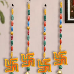 TIED RIBBONS Set Of 4 Multi colour  Swastik Latkan Wall Door Hangings image 1