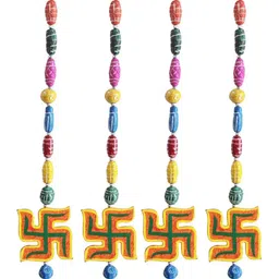TIED RIBBONS Set Of 4 Multi colour  Swastik Latkan Wall Door Hangings image 3