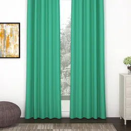 Story@Home Faux Silk Solid 300GSM Teal Room Darkening Blackout Door Curtain - Set of 2-image-20