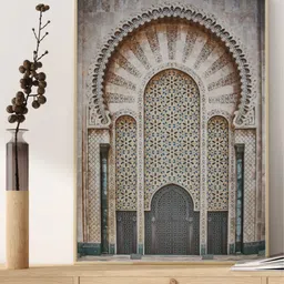 INDIAN CLASSIC ART Cream Coloured Mosque Islamic Doorway Printed Framed Wall Art-picture-35