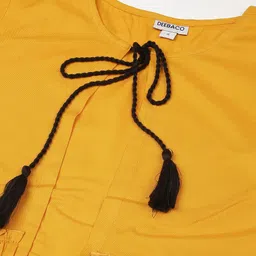 vibes by deebaco DEEBACO White  & Yellow Floral Tie-Up Neck  Fit And Flared Dress image 2