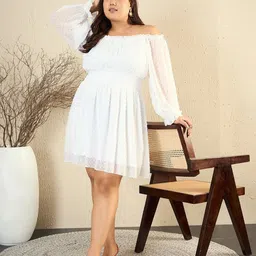 CURVE BY KASSUALLY Off-Shoulder Cuffed Sleeve Fit & Flare Dress image 5