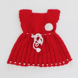 Woonie Red Half Sleeves Flower Applique Handmade Dress image 1