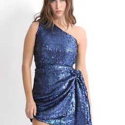 RAREISM Embellished One Shoulder Sleeveless Tie-Ups Bodycon Dress-picture-24