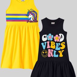 KUCHIPOO Pack of 2 Graphic Print Cotton Fit & Flare Dress-image-40
