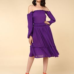 Mast & Harbour Purple Off-Shoulder Smocked Fit & Flare Dress-picture-29