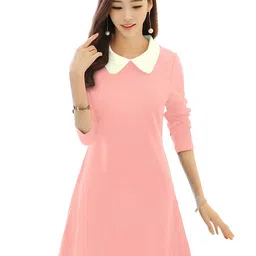 BAESD Peach-Coloured Peter Pan Collar Fit & Flare Dress image 1