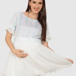 Mom For Sure by Ketki Dalal Tie And dye Round Neck Maternity Pure Cotton Blouson Tops-picture-17