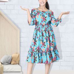 Cutiekins Girls Blue & Red Printed Fit & Flare Dress-picture-3