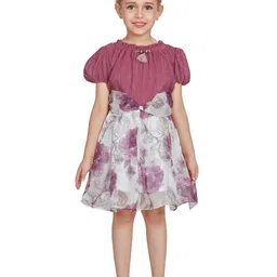 Peppermint Girls Floral Printed Bow Detailed Puff Sleeves A-Line Dress-image-65