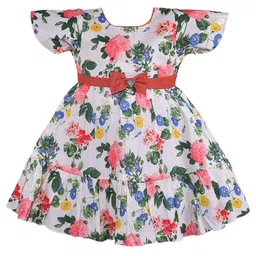 Wish Karo Girls Floral Printed Bow Detail Cotton Fit & Flare Dress-picture-10