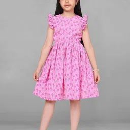 BAESD Girls Printed Flutter Sleeve Crepe Fit & Flare Dress-picture-31