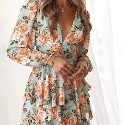 LULU & SKY Floral Printed Puff Sleeve Layered Fit & Flare Dress-picture-15