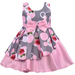 BAESD Girls Floral Printed Bow Satin Fit & Flare Dress-picture-23