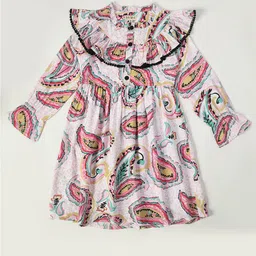 Bella Moda Girls Ethnic Motifs Printed Fit & Flare Pure Cotton Dress-picture-25