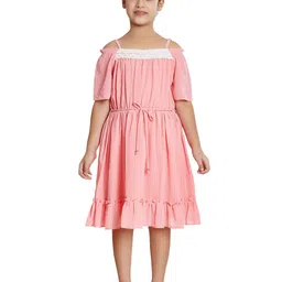 Peppermint Girls Cold Shoulder Sleeves Shoulder Straps Tie Up Chiffon Fit & Flare Dress-image-78
