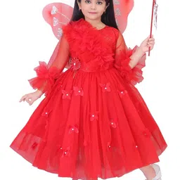 BAESD Girls Floral Flared Sleeve Net Knee Length Fit & Flare Dress-picture-29