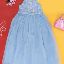 Pantaloons Junior Girls Floral Printed Halter Neck Fit & Flare Dress-picture-52