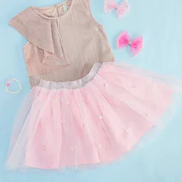 Pantaloons Junior Girls Self Designed Cotton Party Fit & Flare Co-Ords-picture-48