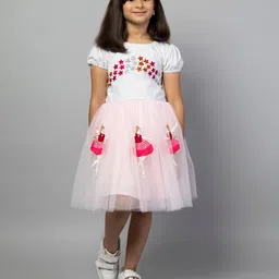 ZIP ZAP ZOOP Girls Conversational Embroidered Puffed Sleeves Pure Cotton Fit & Flare Dress-picture-28