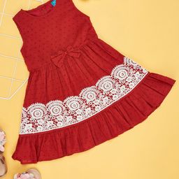 YU by Pantaloons Girls Self Design Lace Inserts Cotton Fit & Flare Dress-picture-48