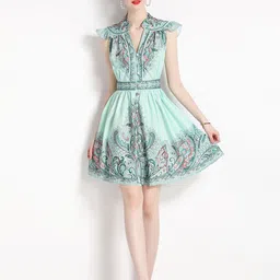 JC Collection Floral Printed Gathred Or Pleated Fit & Flare Dress-image-81