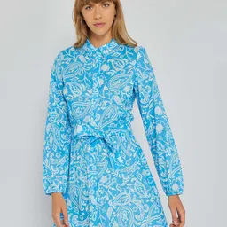 KIABI Floral Printed Long Sleeves Belted Cotton Shirt Dress-picture-34