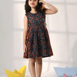 VASTRAMAY Girls Floral Printed Sleeveless Cotton Fit & Flare Dress-picture-30