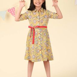 Fabindia Girls Cotton Floral Hand Block Printed T-shirt Dress-picture-21