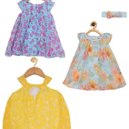 Creative Kids Infants Girls Pack Of 3 Floral Printed Romper A-Line Dress-image-5