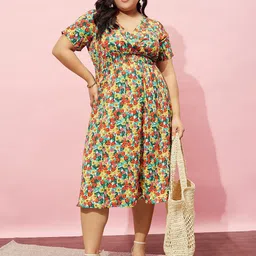 Berrylush Curve Floral Printed Fit & Flare Dress-image-81
