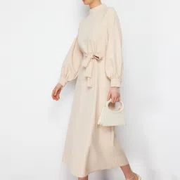 Trendyol High Neck Cuffed Sleeves Tie-Ups Maxi A-Line Dress-picture-37