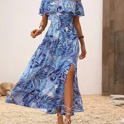 StyleCast Blue Floral Print Off-Shoulder Maxi Dress image 1