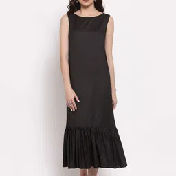 LELA Black Solid A-Line Maxi Dress-image-0