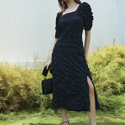 PINACOLADA Square Neck Puff Sleeves A-Line Midi Dress-image-31