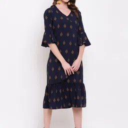 Mayra Ethnic Motifs Printed Bell Sleeves Wrap Style Midi Dress-picture-34