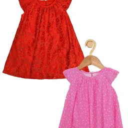 Creative Kids Infants Girls Pack Of 2 Floral Printed Cap Sleeves A-Line Romper Dress-picture-47
