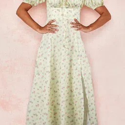 StyleCast Yellow Floral Printed A-Line Midi Dress-picture-21