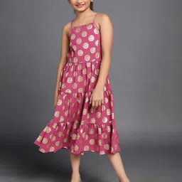 Aks Kids Girls Ethnic Motifs Printed Tiered Georgette A-Line Midi Dress-picture-28