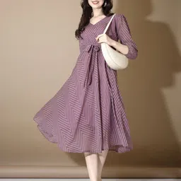 Ethnic Yard Striped Puff Sleeve Fit & Flare Midi Dress-picture-12