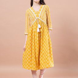 pspeaches Girls Ethnic Motifs Print Cotton V-Neck A-Line Midi Dress-picture-38