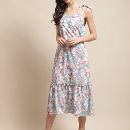 Claura Floral Printed A-Line Midi Dress-image-69