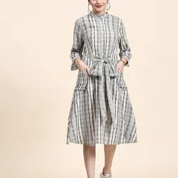 RACHNA Striped Cotton Shirt Style Midi Dress-picture-15