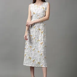 SHOWOFF Women Floral V-Neck Polyester A-Line Midi Dress-picture-9