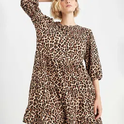 DeFacto Animal Printed Tiered A-Line Mini Dress-image-34