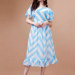 Fashion2wear Chevron Printed Flounce Georgette A-Line Dress-picture-11