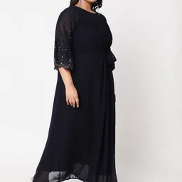 Curves by MISH Navy Blue  Plus Size Georgette Maxi Dress image 1