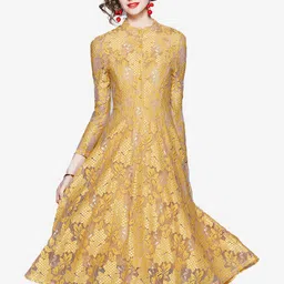 JC Collection Yellow & Beige Floral Lace Midi Dress-picture-11
